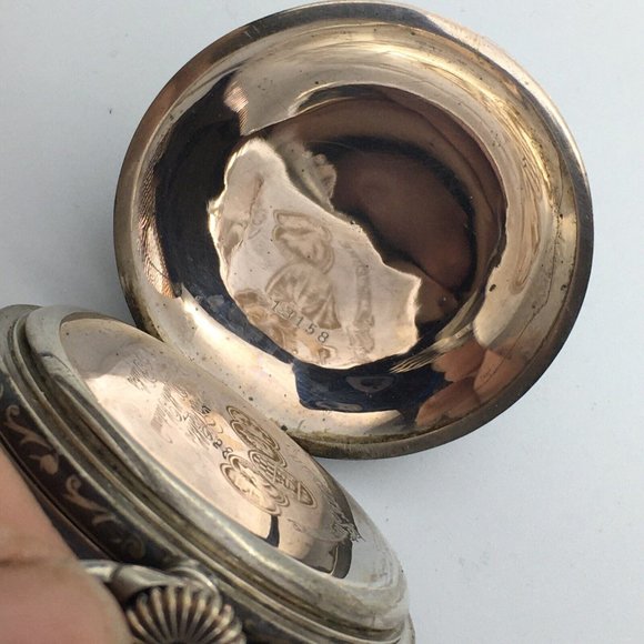 Antique / Vintage Lyst Glashute Niello Lovers Silver Rose Gold Pocket Watch Runs - Picture 9 of 10